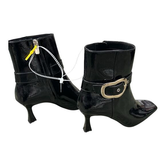 NWOB Gb Gianni Bini Sz 8M Face-Card Patent Oversized Buckle Heeled Bootie Black - Picture 4 of 16